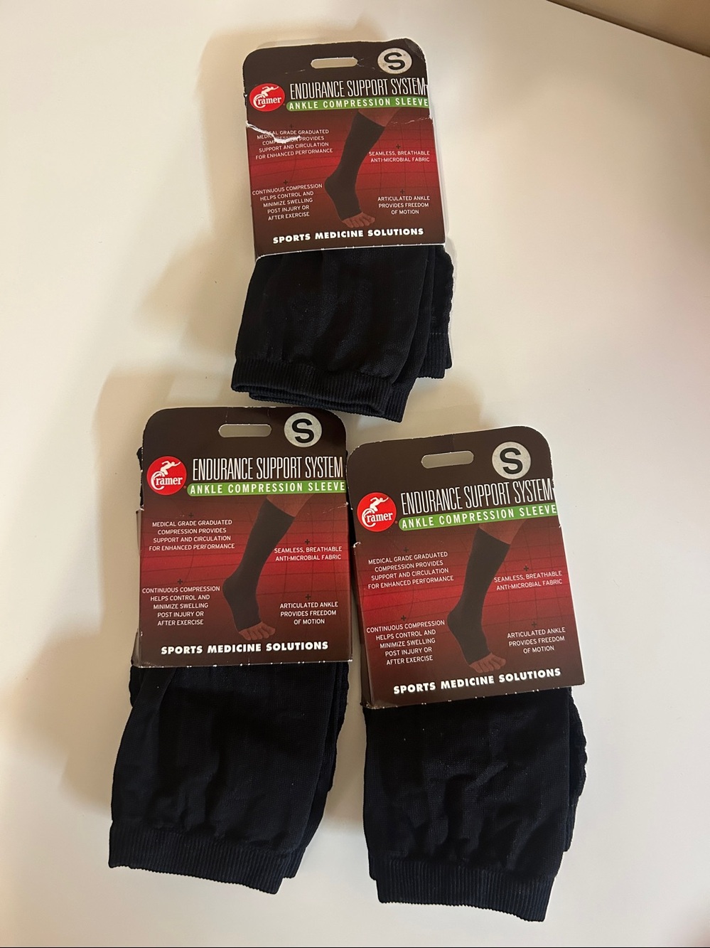 Cramer Size Small 3packs Endurance Support System Ankle Compression Sleeve. New